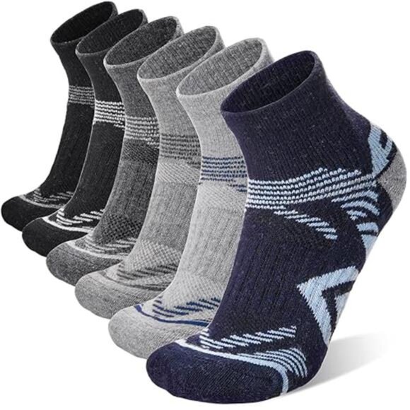 6 Pairs Unisex Merino Wool Quarter Ankle Socks Compression Thermal Cushion Socks